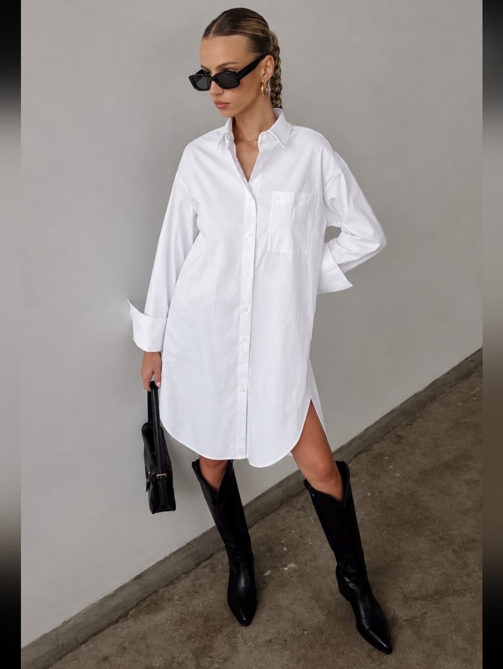ZARA Poplin Cotton Collar Shirt Dress Oversized  Long White Size XS